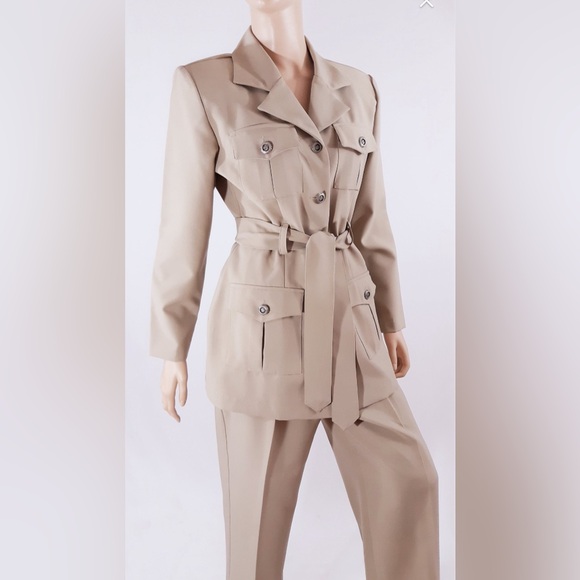 Vintage 70’s Women’s Suit Blazer Pant 2 piece set beige khaki Scarlett size 8 - Picture 5 of 11